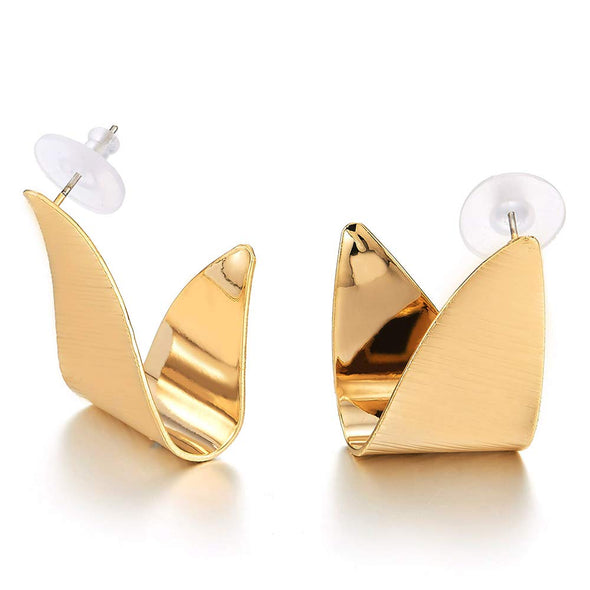 Party Large Gold Color Statement Earring Irregular Geometric Stud Brushed Finishing, Unique - COOLSTEELANDBEYOND Jewelry