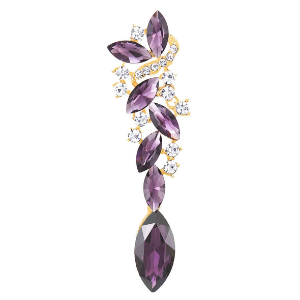 Purple Violet Art Deco Prom Rhinestone Marquise Cluster Chandelier Long Dangle Statement Earrings