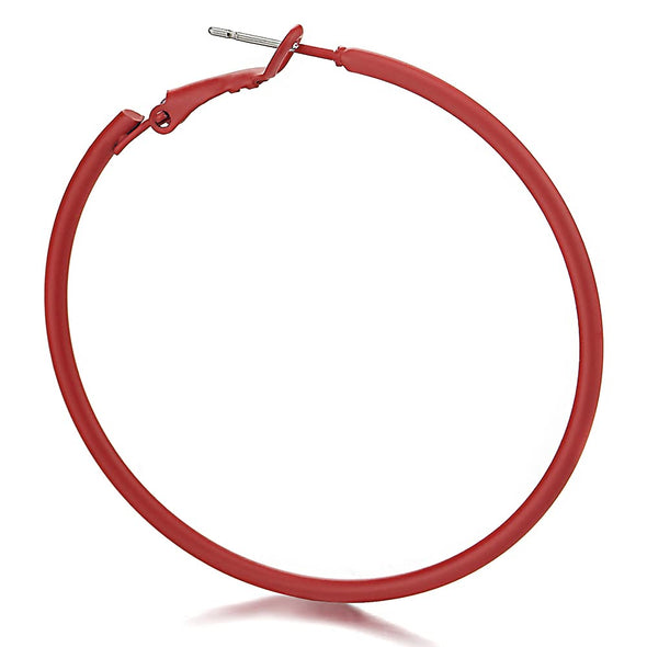Red Large Circle Statement Hoop Huggie Hinged Stud Earrings - COOLSTEELANDBEYOND Jewelry