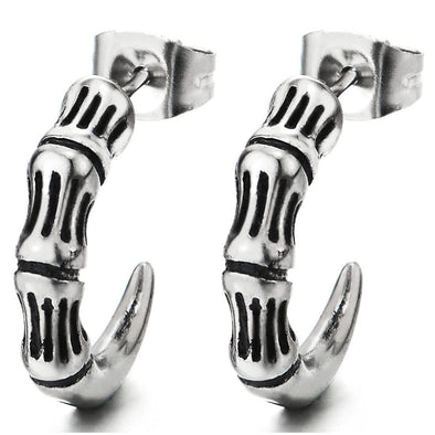 Retro Style Half Hoop Vintage Claw Tail Stud Earrings for Man Women, Stainless Steel, 2 pcs - COOLSTEELANDBEYOND Jewelry