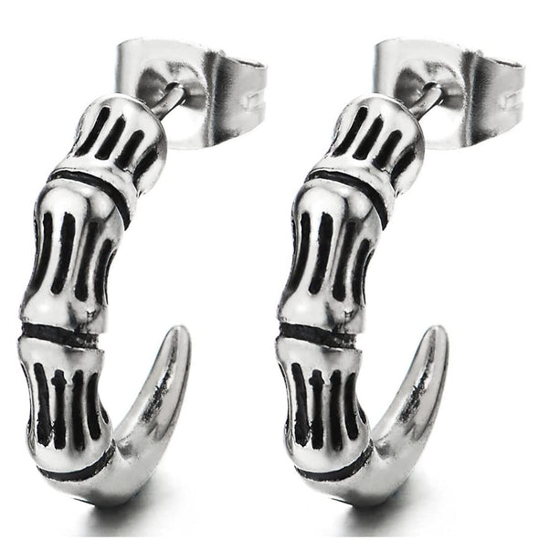 Retro Style Half Hoop Vintage Claw Tail Stud Earrings for Man Women, Stainless Steel, 2 pcs