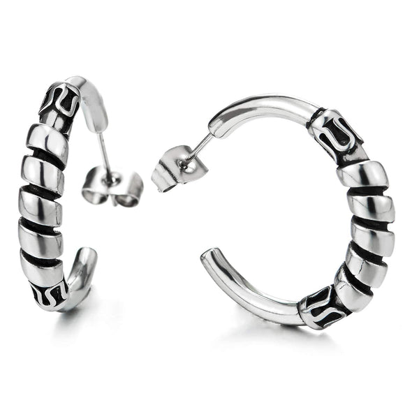 Retro Style Vintage Spiral Spring Half Hoop Stud Huggie Hinged Hoop Steel Earrings for Man Women