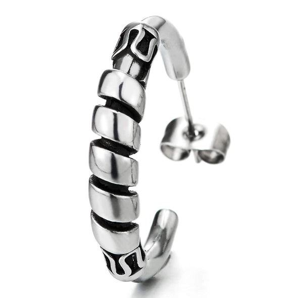 Retro Style Vintage Spiral Spring Half Hoop Stud Huggie Hinged Hoop Steel Earrings for Man Women