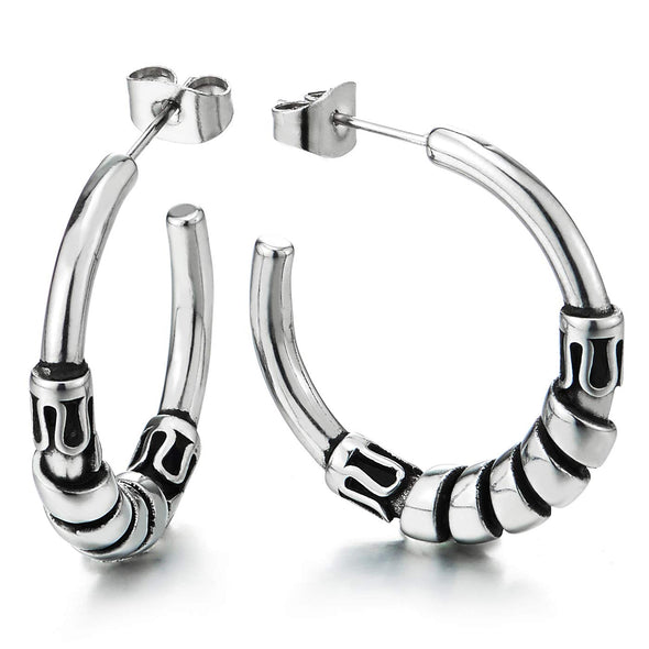 Retro Style Vintage Spiral Spring Half Hoop Stud Huggie Hinged Hoop Steel Earrings for Man Women