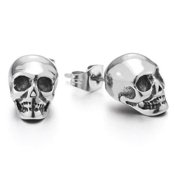 Rock Punk Gothic Small Stainless Steel Black Skull Stud Earrings for Men Women, 2 pcs - coolsteelandbeyond