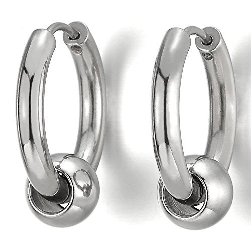 Stainless Steel Circle Beads Huggie Hinged Hoop Earrings for Men Women, 2pcs - coolsteelandbeyond