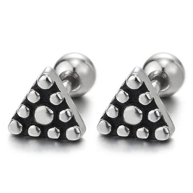 Small Dotted Triangle Stud Earrings for Men Women, Stainless Steel, Screw Back, 2pcs - COOLSTEELANDBEYOND Jewelry