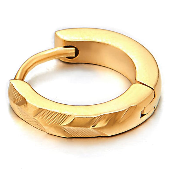 Small Laser Pattern Huggie Hinged Hoop Earrings for Men Women, Steel Gold Color - COOLSTEELANDBEYOND Jewelry
