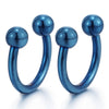 Small Stainless Steel Blue Bead Half Hoop Huggie Hinged Earrings for Men Women, Screw Back, 2pcs - coolsteelandbeyond