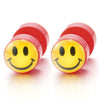 Smiling Face Circle Stud Earrings, Yellow Red, Steel Cheater Fake Ear Plugs Gauges Illusion Tunnel - coolsteelandbeyond