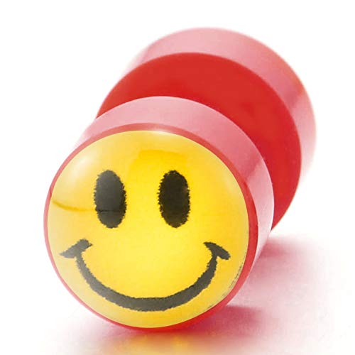 Smiling Face Circle Stud Earrings, Yellow Red, Steel Cheater Fake Ear Plugs Gauges Illusion Tunnel - coolsteelandbeyond