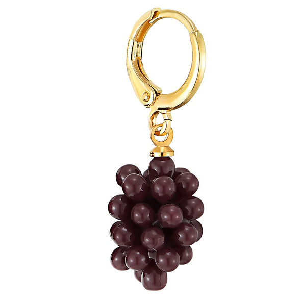 Special Acrylic Grapes Gold Color Hoop Huggie Hinged Stud Earrings - COOLSTEELANDBEYOND Jewelry
