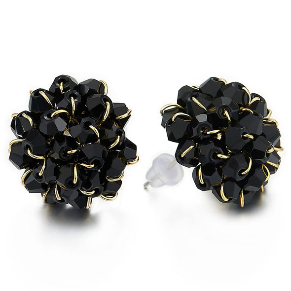 Special Gold Color Black Cluster of Flower Petals Stud Earrings Crystals - COOLSTEELANDBEYOND Jewelry