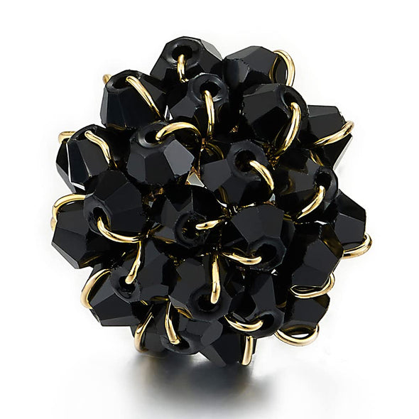 Special Gold Color Black Cluster of Flower Petals Stud Earrings Crystals - COOLSTEELANDBEYOND Jewelry