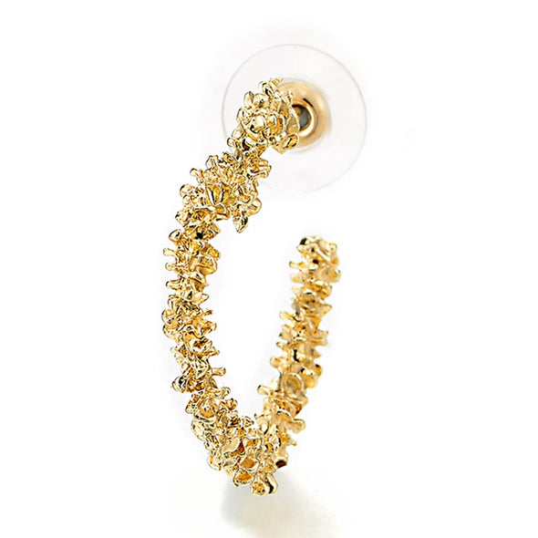 Special Gold Color Irregular Convex Dotted Heart Statement Hoop Huggie Hinged Stud Earrings - COOLSTEELANDBEYOND Jewelry