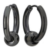 Stainless Steel Black Circle Beads Huggie Hinged Hoop Earrings for Men Women, 2pcs - coolsteelandbeyond