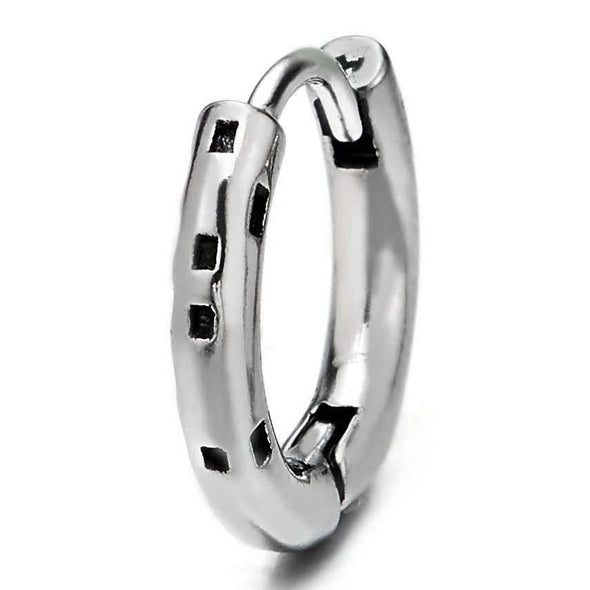 Stainless Steel Black Dotted Circle Huggie Hinged Hoop Earrings for Men Women, 2pcs - COOLSTEELANDBEYOND Jewelry