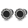 Stainless Steel Black Enamel Sunflower Wreath Circle Stud Earrings for Men Women, Screw Back, 2pcs - COOLSTEELANDBEYOND Jewelry