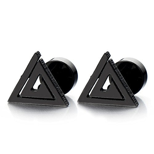 Stainless Steel Triangle Stud Earrings Unisex for Man and Women, Screw Back 2pcs - coolsteelandbeyond