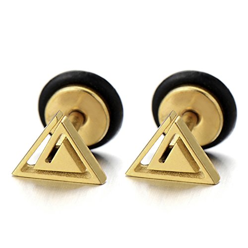 Stainless Steel Triangle Stud Earrings Unisex for Man and Women, Screw Back 2pcs - coolsteelandbeyond