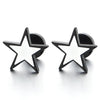 Stainless Steel Black White Stars Pentagram Stud Earrings for Men Women, Screw Back, 1 Pair - coolsteelandbeyond