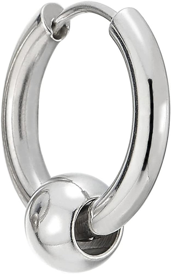 Stainless Steel Circle Beads Huggie Hinged Hoop Earrings for Men Women, 2pcs - COOLSTEELANDBEYOND Jewelry