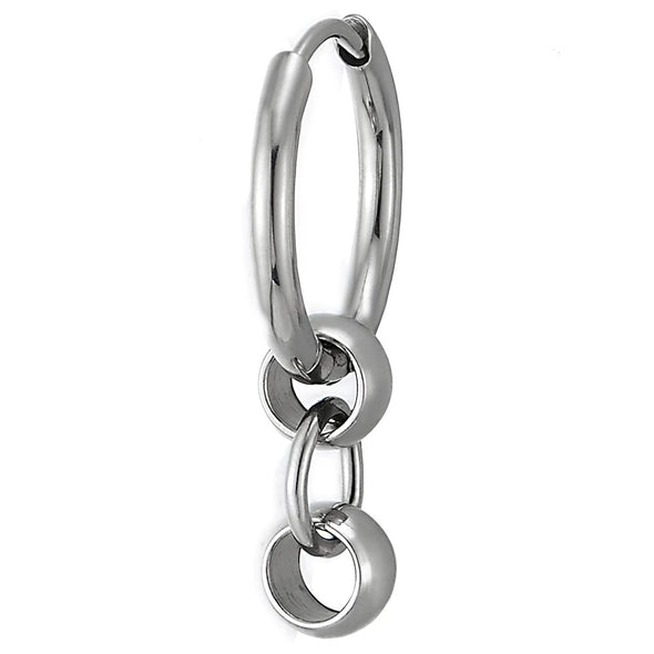 Stainless Steel Circle Dangling Beads Huggie Hinged Hoop Earrings for Men Women, 2pcs - COOLSTEELANDBEYOND Jewelry