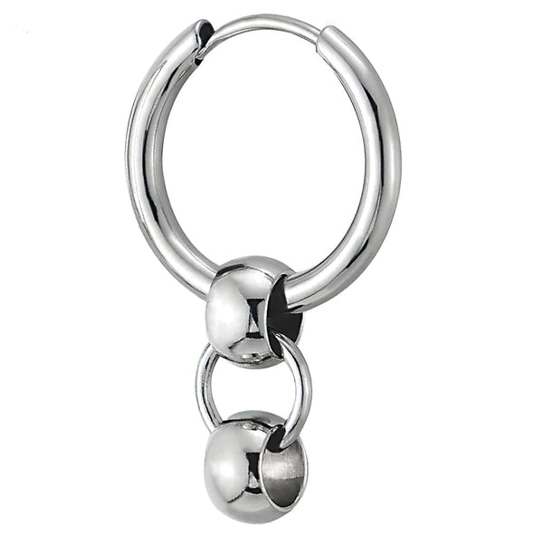 Stainless Steel Circle Dangling Beads Huggie Hinged Hoop Earrings for Men Women, 2pcs - COOLSTEELANDBEYOND Jewelry