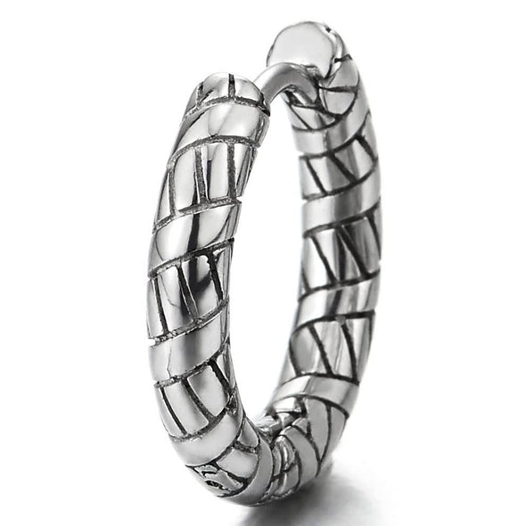 Stainless Steel Grooved Circle Huggie Hinged Hoop Earrings for Men Women, 2pcs - COOLSTEELANDBEYOND Jewelry