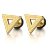 Stainless Steel Mens Triangle Stud Earrings with Greek Key Pattern, Screw Back 2pcs - coolsteelandbeyond