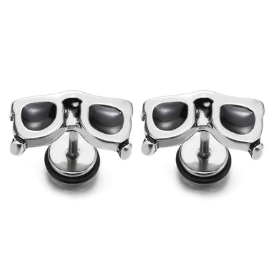 Stainless Steel Mens Womens Sunglasses Stud Earrings with Black Enamel, Screw Back, 2pcs - COOLSTEELANDBEYOND Jewelry