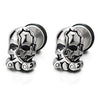 Stainless Steel Pirate Skull Stud Earrings for Men, Gothic Punk Rock, Screw Back, 2 pcs - COOLSTEELANDBEYOND Jewelry