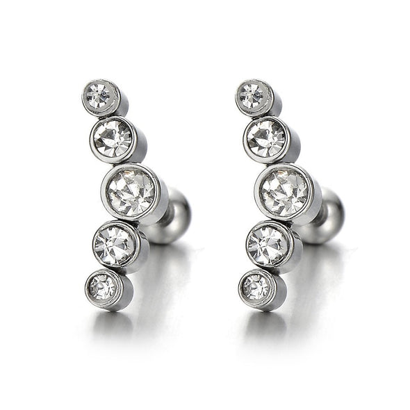 Stainless Steel Stud Earrings with Cubic Zirconia for Women and, Screw Back, 2pcs - COOLSTEELANDBEYOND Jewelry