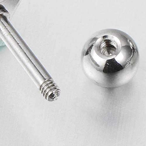 Steel Womens Barbell Ball Geometric Stud Earrings with Three Long Dangling Cuboids, Screw Back