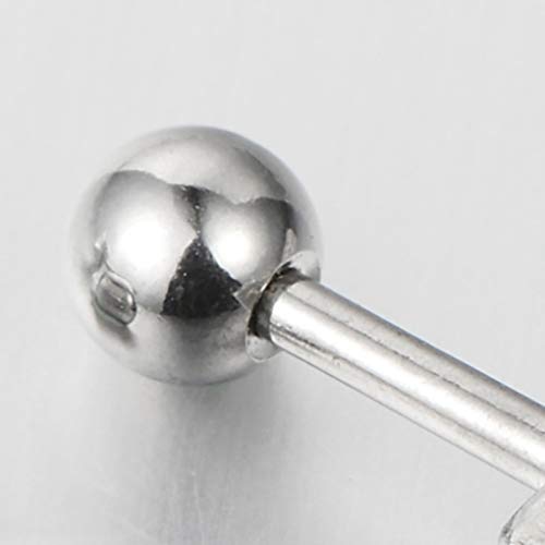 Steel Womens Barbell Ball Geometric Stud Earrings with Three Long Dangling Cuboids, Screw Back