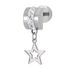 Steel Womens Half Ball Stud Earrings with Cubic Zirconia and Dangling Open Star, Screw Back, 2pcs - COOLSTEELANDBEYOND Jewelry