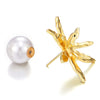 Striking Firework Flower Petals Gold Color Statement Stud Earrings with Pearl Two-layers Stud - COOLSTEELANDBEYOND Jewelry