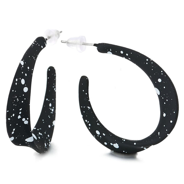 Stylish Black White Irregular Dotted Statement Hoop Huggie Hinged Stud Earrings