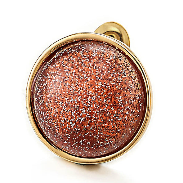Stylish Gold Color Circle Stud Earrings with Glitter Sand Gem Stone - COOLSTEELANDBEYOND Jewelry