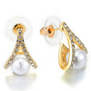 Stylish Gold Color Rolled Up Rhombus Stud Earrings with Pearl and Rhinestone - COOLSTEELANDBEYOND Jewelry