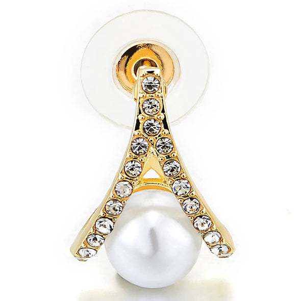 Stylish Gold Color Rolled Up Rhombus Stud Earrings with Pearl and Rhinestone - COOLSTEELANDBEYOND Jewelry