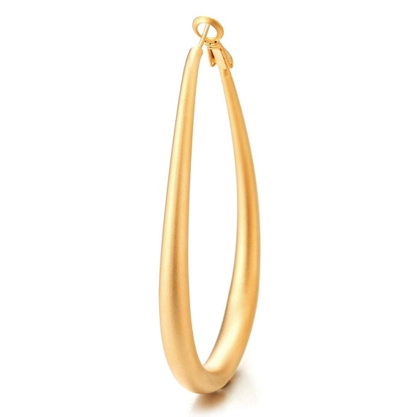 Stylish Matt gold color Statement Earrings Large Satin Teardrop Open Oval Huggie Hinged Hoop Party - COOLSTEELANDBEYOND Jewelry