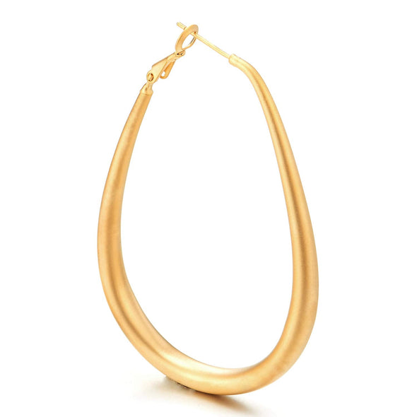 Stylish Matt gold color Statement Earrings Large Satin Teardrop Open Oval Huggie Hinged Hoop Party - COOLSTEELANDBEYOND Jewelry