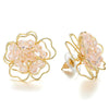 Summer Fashion Gold Color Two-Layers Flower Frame Stud Earrings with Pink Crystals - COOLSTEELANDBEYOND Jewelry
