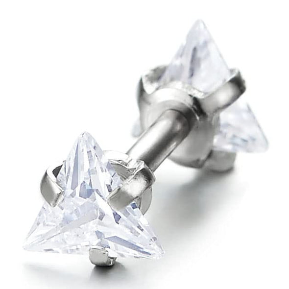 Two Ends Triangle Cubic Zirconia Stud Earrings Men Women, Steel Cheater Fake Ear Plugs Gauges - COOLSTEELANDBEYOND Jewelry