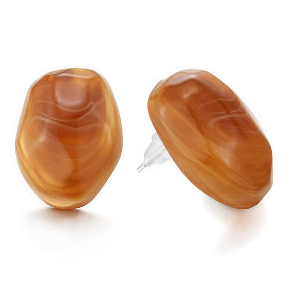 Unique Amber Color Irregular Geometric Convex Statement Stud Earrings Acrylic - COOLSTEELANDBEYOND Jewelry