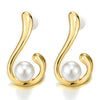 Unique Gold Color Hook Stud Earrings with Pearl Swirl - COOLSTEELANDBEYOND Jewelry