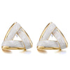 Unique Gold Color Triangle Statement Stud Earrings with Shinny Cream Enamel - COOLSTEELANDBEYOND Jewelry