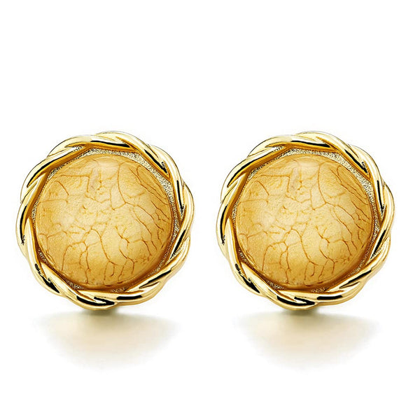 Unique Gold Color Twisted Rope Wreath Circle Statement Stud Earrings with Gem Stone - COOLSTEELANDBEYOND Jewelry