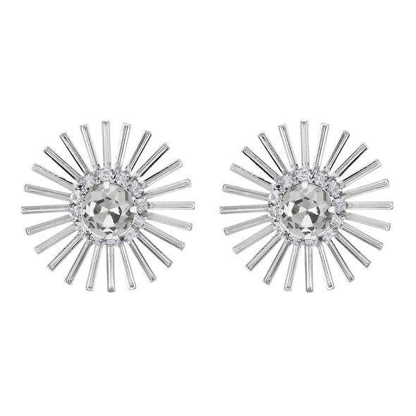 Unique Large Statement Flower Sun Ray Stud Earring with Rhinestones Grey Crystal, Party Dress Prom - COOLSTEELANDBEYOND Jewelry
